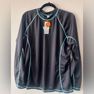 NWT Black Long Sleeve Rash Guard with Teal Contrast Stitching - size XL